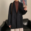 Yitimoky Blazers Woman Jacket Wool Blend Long Coat Casual  2022 Autumn Winter Double Breasted Solid Pockets Korean Style