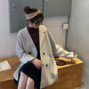 Yitimoky Blazers Woman Jacket Wool Blend Long Coat Casual  2022 Autumn Winter Double Breasted Solid Pockets Korean Style