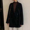 Yitimoky Blazers Woman Jacket Wool Blend Long Coat Casual  2022 Autumn Winter Double Breasted Solid Pockets Korean Style