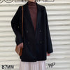 Yitimoky Blazers Woman Jacket Wool Blend Long Coat Casual  2022 Autumn Winter Double Breasted Solid Pockets Korean Style