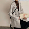 Yitimoky Blazers Woman Jacket Wool Blend Long Coat Casual  2022 Autumn Winter Double Breasted Solid Pockets Korean Style