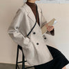 Yitimoky Blazers Woman Jacket Wool Blend Long Coat Casual  2022 Autumn Winter Double Breasted Solid Pockets Korean Style