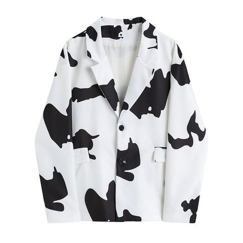 Yitimoky Cows Print Blazers Woman Jacket  White Coats Jacket Plus Size Clothing Fall 2022 Girls Office Lady Oversize New