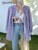 Yitimoky Office Ladies Blazer Women Elegant Jacket 2023 Korean Oversized Coats Single Breasted Notched Long Suit Top