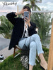 Yitimoky Office Ladies Blazer Women Elegant Jacket 2023 Korean Oversized Coats Single Breasted Notched Long Suit Top