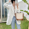 Yitimoky Office Ladies Blazer Women Elegant Jacket 2023 Korean Oversized Coats Single Breasted Notched Long Suit Top