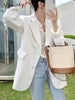 Yitimoky Office Ladies Blazer Women Elegant Jacket 2023 Korean Oversized Coats Single Breasted Notched Long Suit Top