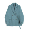 Yitimoky Women Button Ribbon Blazer Blue Long Sleeve Loose Casual Suits Coat 2022 Spring Korean Chic Classic Double Breasted