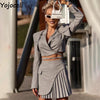 Yojoceli Autumn sexy pleated women skirt suit Elegant streetwear casual suit ladies blazer Lace up turn down collar blazer set