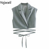 Yojoceli Autumn sexy pleated women skirt suit Elegant streetwear casual suit ladies blazer Lace up turn down collar blazer set