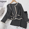 Yojoceli Elegant plaid knitted skirt suit Autumn winter sexy casual women suits with skirt Cool button tweed coats female