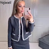 Yojoceli Elegant plaid knitted skirt suit Autumn winter sexy casual women suits with skirt Cool button tweed coats female
