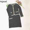 Yojoceli Elegant plaid knitted skirt suit Autumn winter sexy casual women suits with skirt Cool button tweed coats female