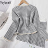 Yojoceli Elegant plaid knitted skirt suit Autumn winter sexy casual women suits with skirt Cool button tweed coats female