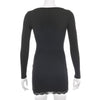Yolozo Square Neck Lace Patchwork Bodycon Casual Dress Women Elegant Cotton Side Split Autumn White Mini Dress