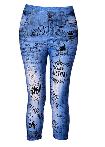 Faux Denim Printing Jeans Leggings For Women Streched Pants Capris Workout Wear Brand Legging RL242