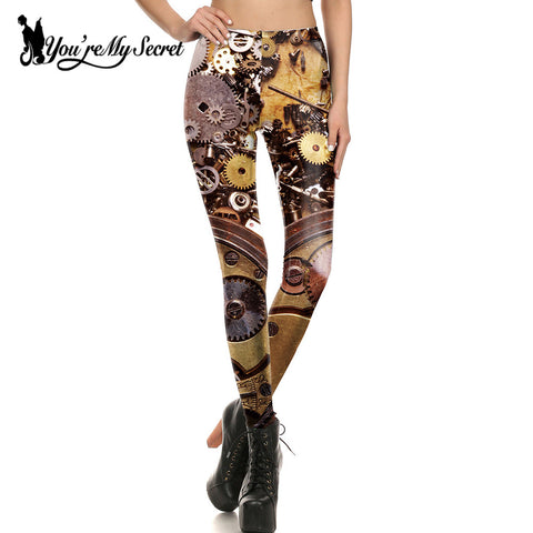 [You're My Secret] Leggings Women Workout Legging Steampunk Mechanical Gear Cosplay leggin Women Jeggings Print Fitness Pant