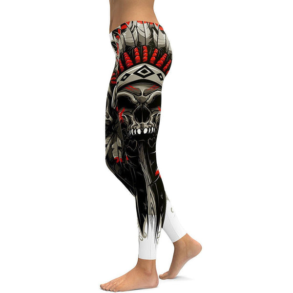 [You're My Secret] New Arrival Skull Chief Leggings Women Crown Feather 3D Printed Legging High Waist Slim Pants Wholesalers