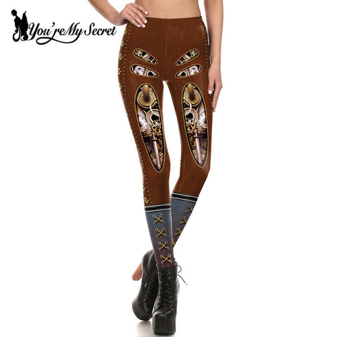 [You're My Secret] Retro Gothic Style Gear Steampunk Leggings Women Punk Leggings Workout Slim Fitness Legins Pants Wholesalers