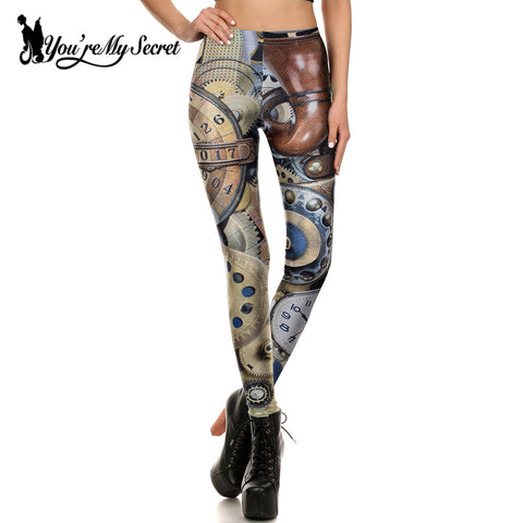 [You're My Secret] Retro Punk Style Steampunk Leggings Women Clock Gothic Workout Legging Feminina Mechanical Gear Fitness Pant