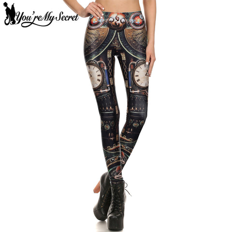 [You're My Secret] Steampunk Gear Cosplay Women Leggings 3D Printing Summer leggins Mechanical Dial Slim Women Pants Wholeale