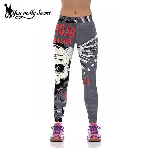 [You're My Secret] Women Leggings For Joggers High waist Elastic Slim Fitness Leggins Pants Mujer HOT ENGINE Skeleton Skull