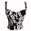 LOVE Print Black Tank Tops Cropped Women All-matched Bustier Crop Top Short Mini Tight Bandage Vest Female Streetwear