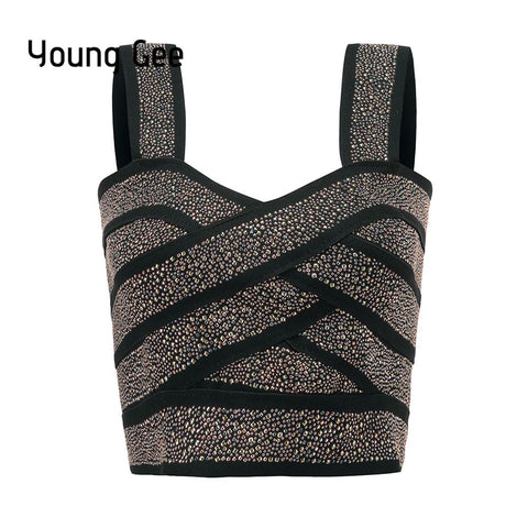 Punk Style Short Glitter Sequin Bustier Women Sexy Bralette Bandage Crop Top Fem Elastic Tube Camisoles Tops mujer