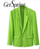 Yuerwang Women Blazer Set Skirt Suit Green Shouder Padded Oversized Coat Jacket 2023 Long Sleeve Single Button Skirt