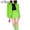 Yuerwang Women Blazer Set Skirt Suit Green Shouder Padded Oversized Coat Jacket 2023 Long Sleeve Single Button Skirt