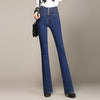 Ladies Casual High Waist Long Elastic Buttons Women Jeans Skinny Fit Slim Full Length Denim Flare Pants