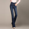 Ladies Casual High Waist Long Elastic Buttons Women Jeans Skinny Fit Slim Full Length Denim Flare Pants