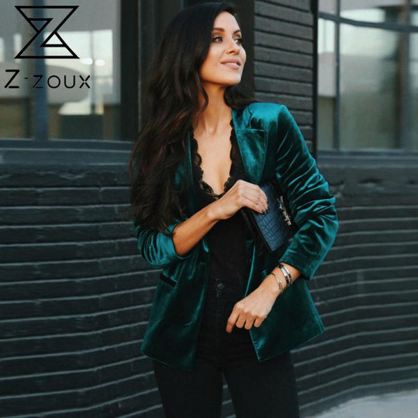 Z-ZOUX Women Blazer Velvet Blazer Coat Single Breasted Long Sleeve Ladies Black Blazer Jacket Women's Slim Suit Jacket