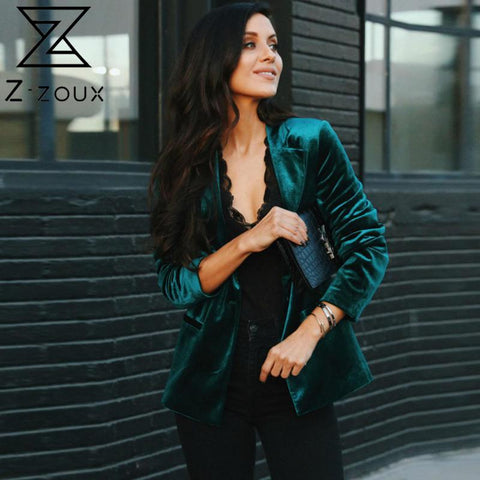Z-ZOUX Women Blazer Velvet Blazer Coat Single Breasted Long Sleeve Ladies Black Blazer Jacket Women's Slim Suit Jacket