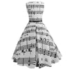 #Z40 Women Vintage Dress Music Note Printing Bodycon Sleeveless Casual Evening Party Dress Elegant Slim Tank Swing Dresses