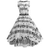 #Z40 Women Vintage Dress Music Note Printing Bodycon Sleeveless Casual Evening Party Dress Elegant Slim Tank Swing Dresses