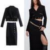ZA 2 Pieces Spring Autumn Women Solid Suits 2022 Casual Short Blazer+Split Fork Long Skirt Lady Elegant Button Outfits