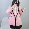ZA 2022 Elegant Pink Textured Blazer Women Long Sleeve Contrast Piping Double Breasted Blazers Woman Cute Coat Outerwear