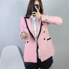 ZA 2022 Elegant Pink Textured Blazer Women Long Sleeve Contrast Piping Double Breasted Blazers Woman Cute Coat Outerwear