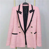 ZA 2022 Elegant Pink Textured Blazer Women Long Sleeve Contrast Piping Double Breasted Blazers Woman Cute Coat Outerwear