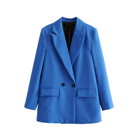 ZA 2022 blue Double Breasted Blazer women blazer femenino Notched Collar Long Sleeve suit jacket  casual office Outerwear