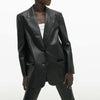 ZA Elegant Black PU Blazer Women Casual Long Sleeve Single Button Office Suit Jacket Winter Autumn Ladies Korean Blazer 2023 New