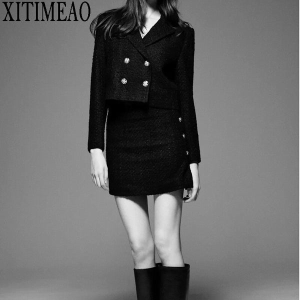 ZA Long Sleeve Leisure Styles Women Casual High Waist Short Suit With Skirt And Jackets Coat Ladies Blazers Set