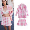 ZA Women 2 Pieces Plaid Skirts Blazer Set Notched Office Lady Single Breasted Suits Female Plus Size A-line Skirts