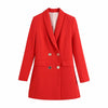 ZA Women Spring Autumn Double Breasted Red Slim Long Blazers Coat Vintage Long Sleeve Female Outerwear