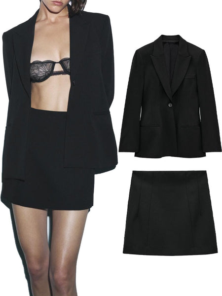 ZA early autumn women's all-match with shoulder pad slim fit suit jacket and high-waist skirt professional wear office