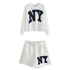 ZA female age reduction wild sports wind loose casual letter sweater + retro school team wind wide-leg shorts casual suit