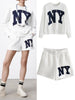 ZA female age reduction wild sports wind loose casual letter sweater + retro school team wind wide-leg shorts casual suit
