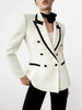 ZA product autumn and winter women's contrast color pockets double-breasted casual versatile texture suit jacket