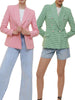 ZA summer women's clothing versatile lapel long sleeves with shoulder pads houndstooth slim casual suit jacket